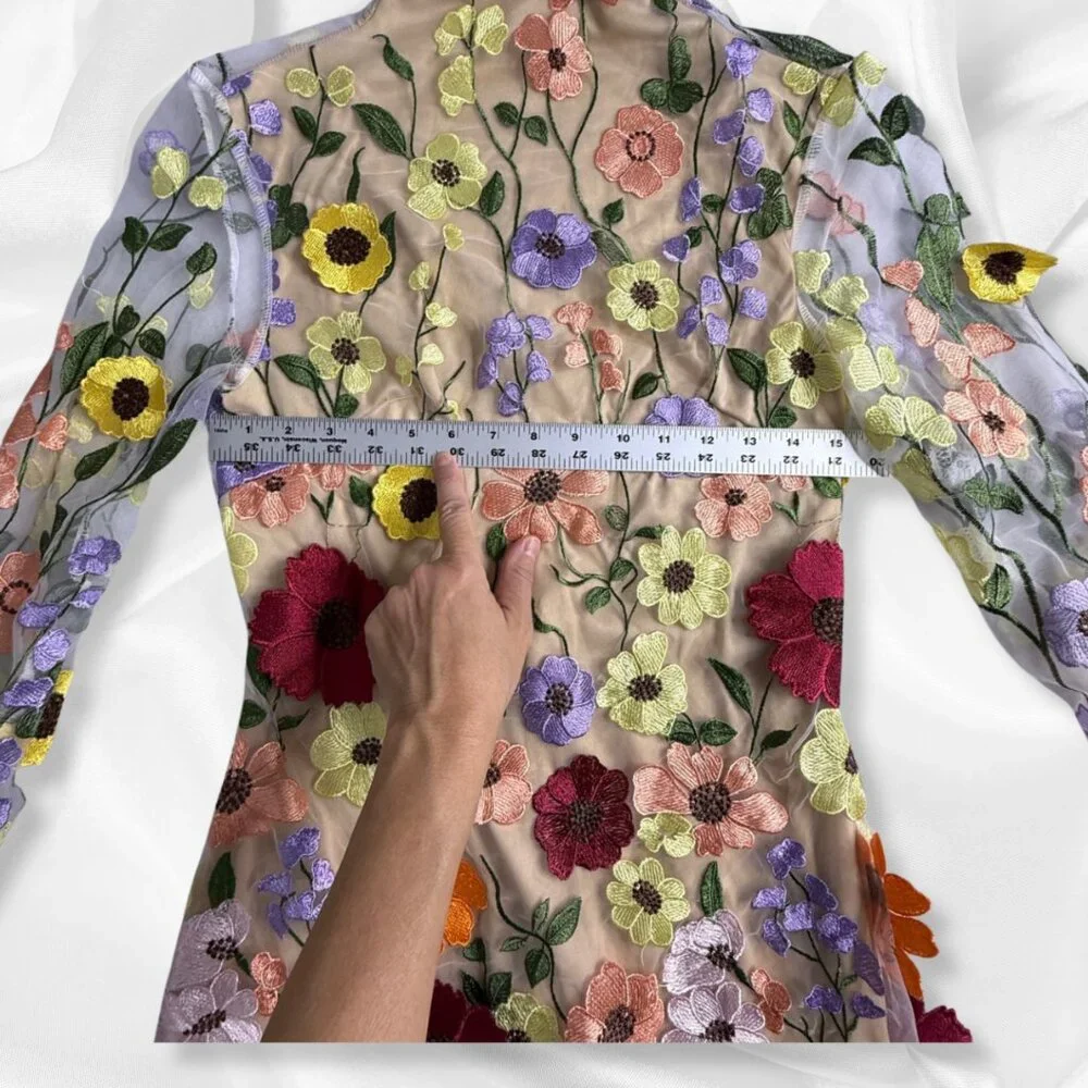 Inspired by Taylor Swift's Floral Appliqué Grammy Dress! Boho Mini Fairycore SM - Picture 13 of 16